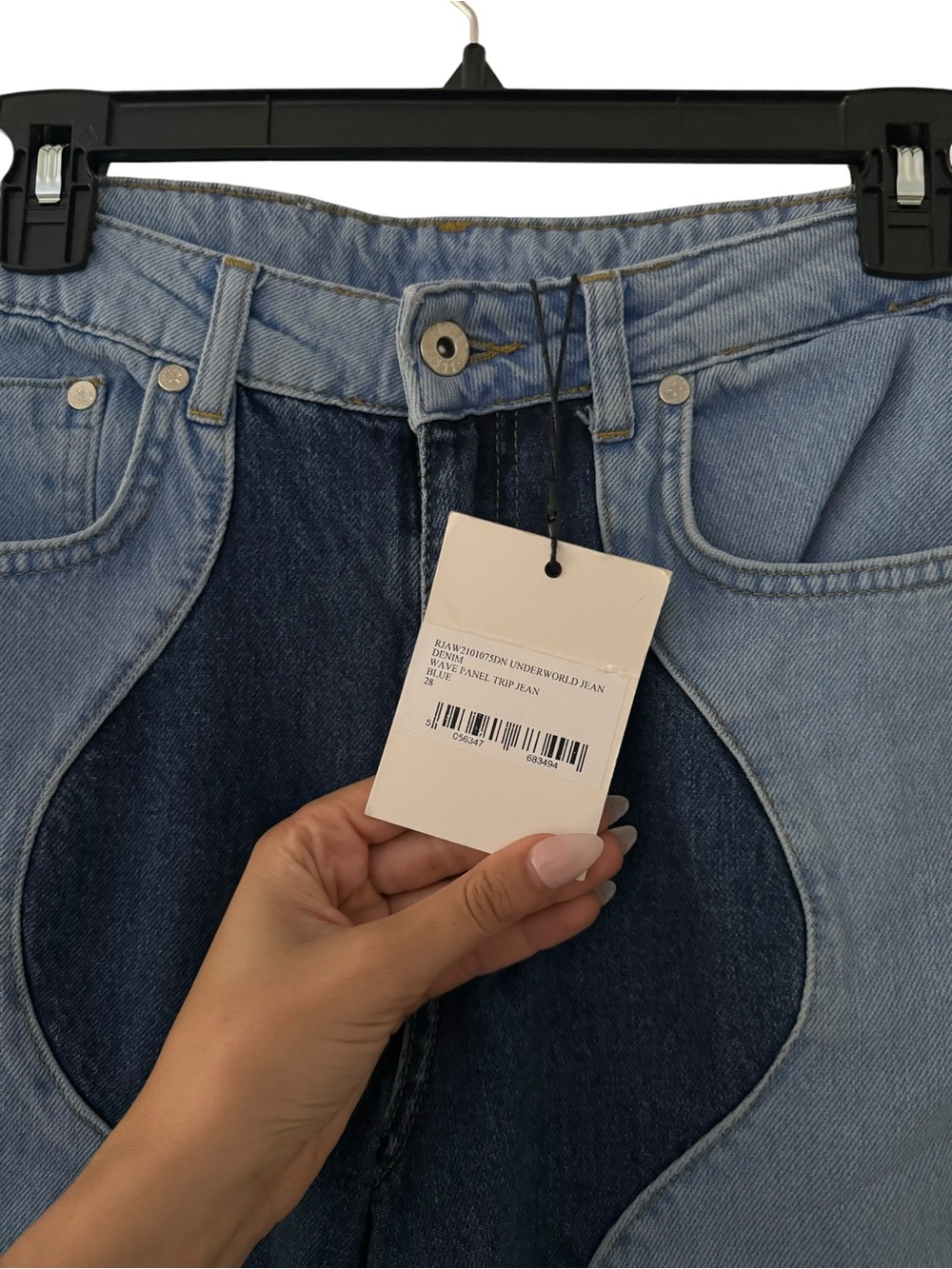 NWT The Ragged Priest Underworld Jean Two-Tone Wave Panel Wide Leg Jeans Size 28 - Picture 6 of 9